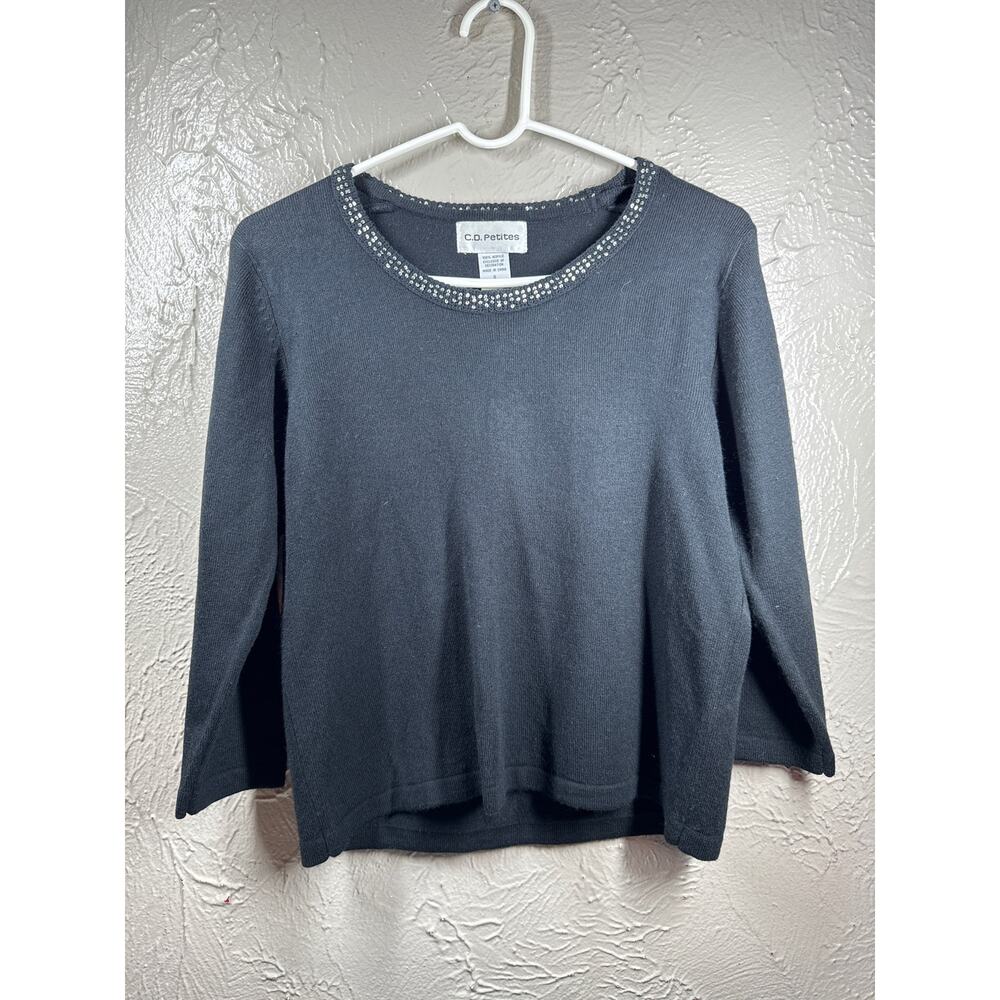 C.D. Petite 100% Acrylic Silver‎ Sequin Round Neck Knit Sweater Womens Size PS